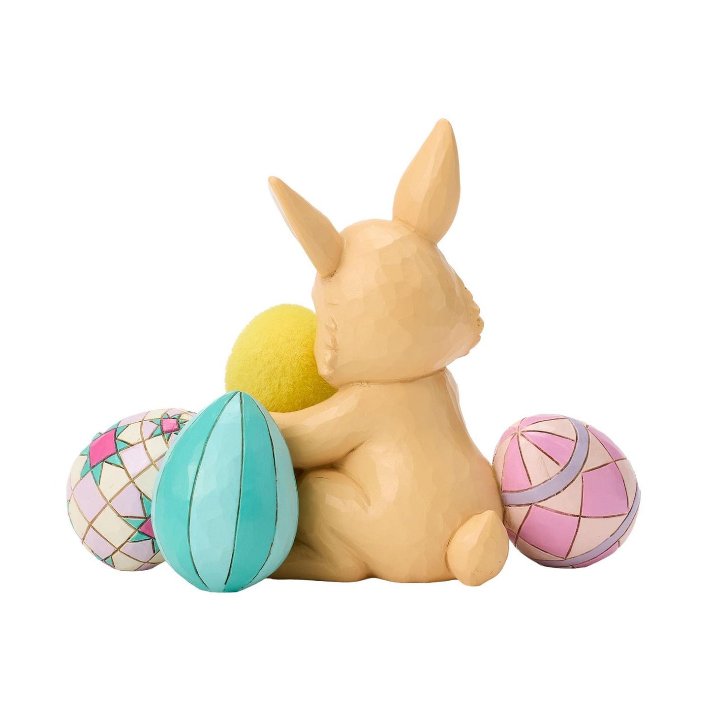 Bunny hugging a Duckling surronded by Easter Eggs