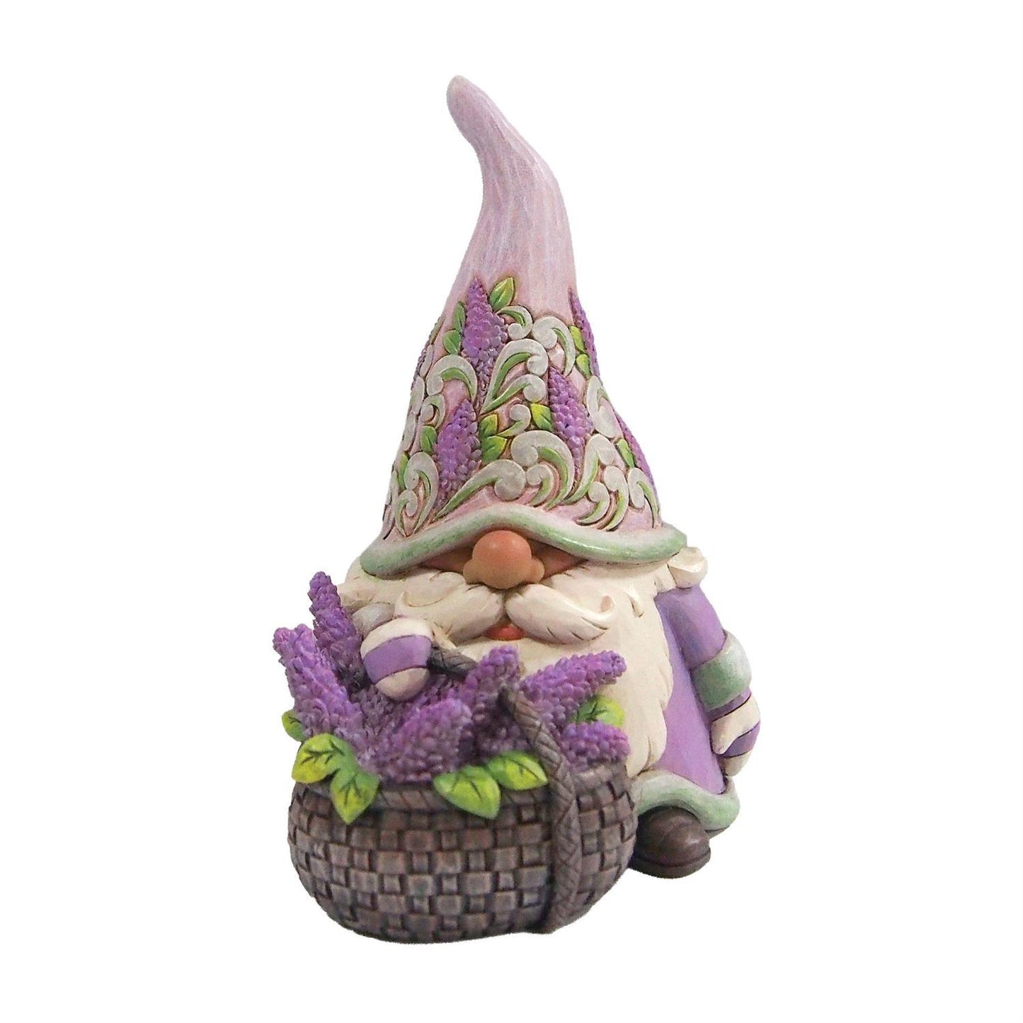 Gnome holding a basket of Lilacs