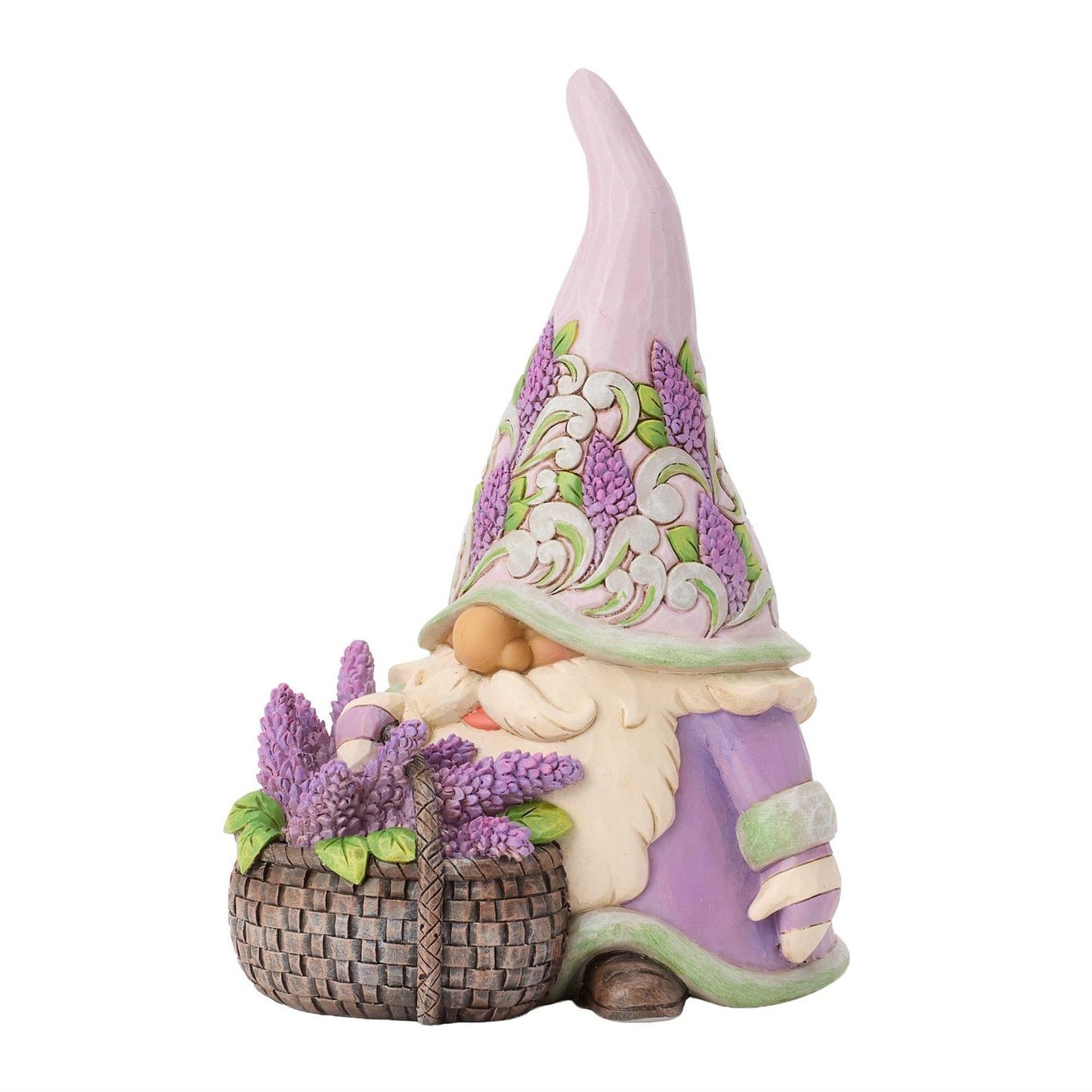 Gnome holding a basket of Lilacs