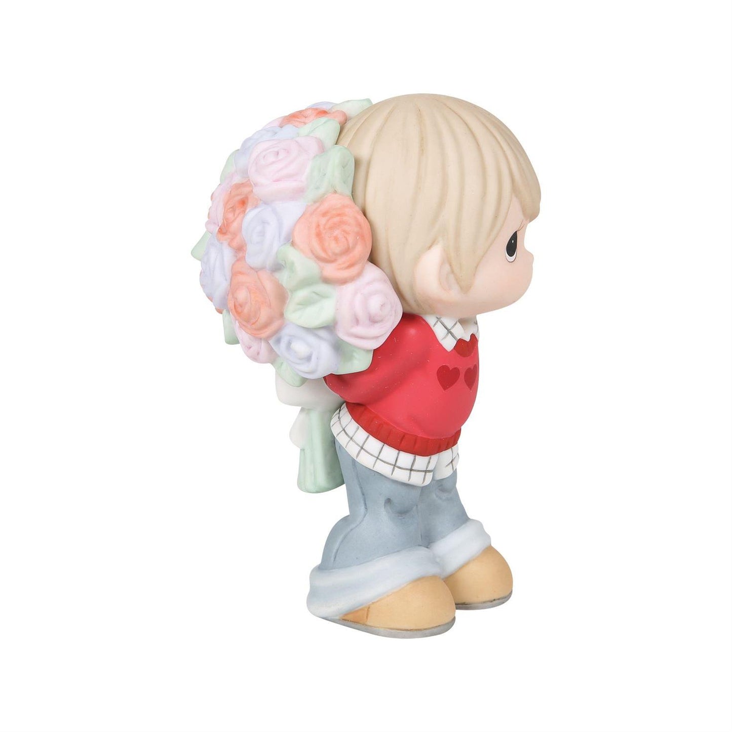 Boy holding a Bouquet of Flowers that says I Bloomin Love You!