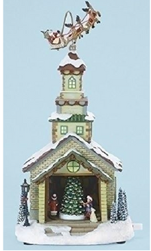Musical 15" LED Church With Santa Sleigh