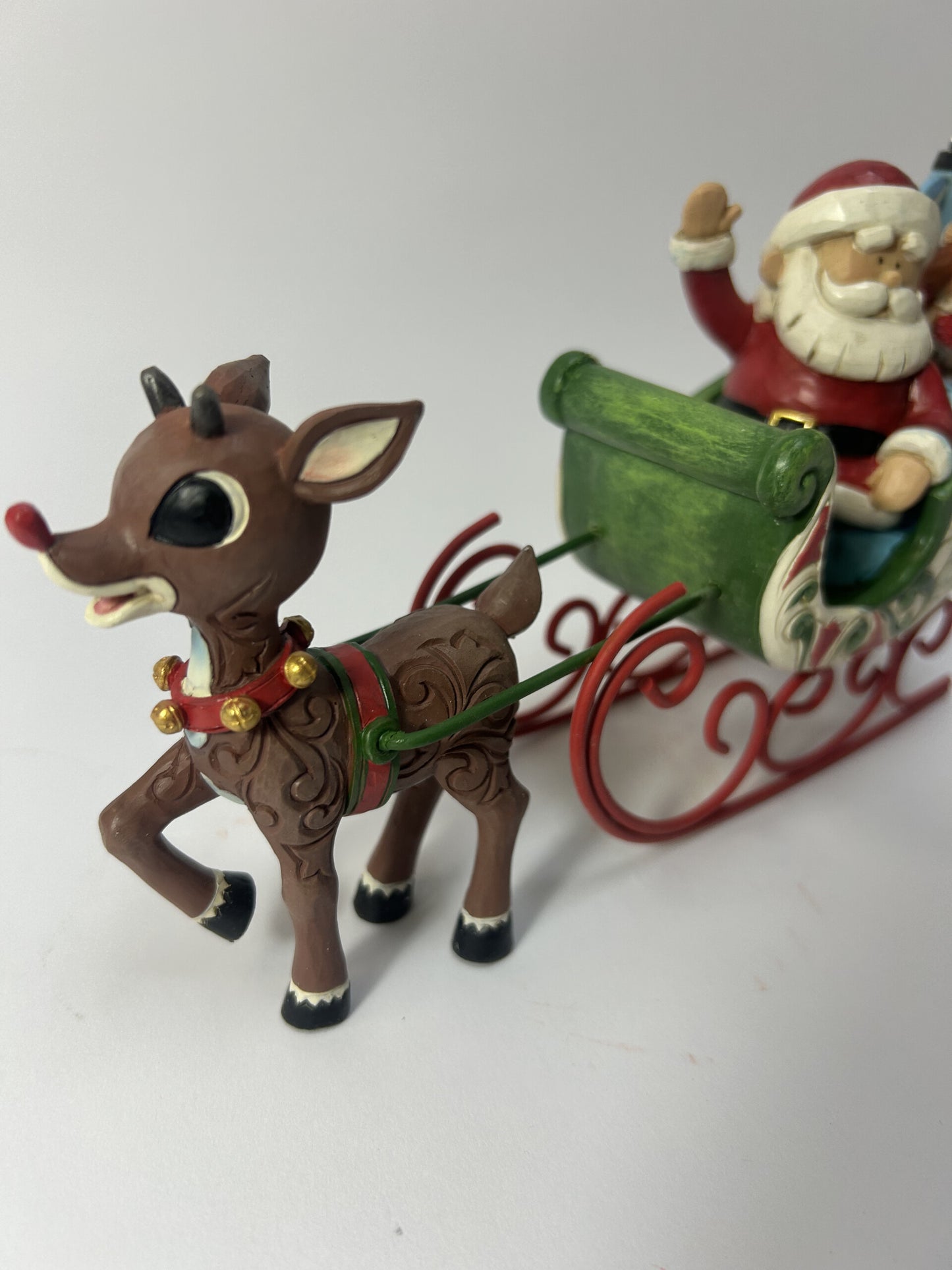 DAMAGED - Rudolph Pulling Santa in Sled - Country N More Gifts