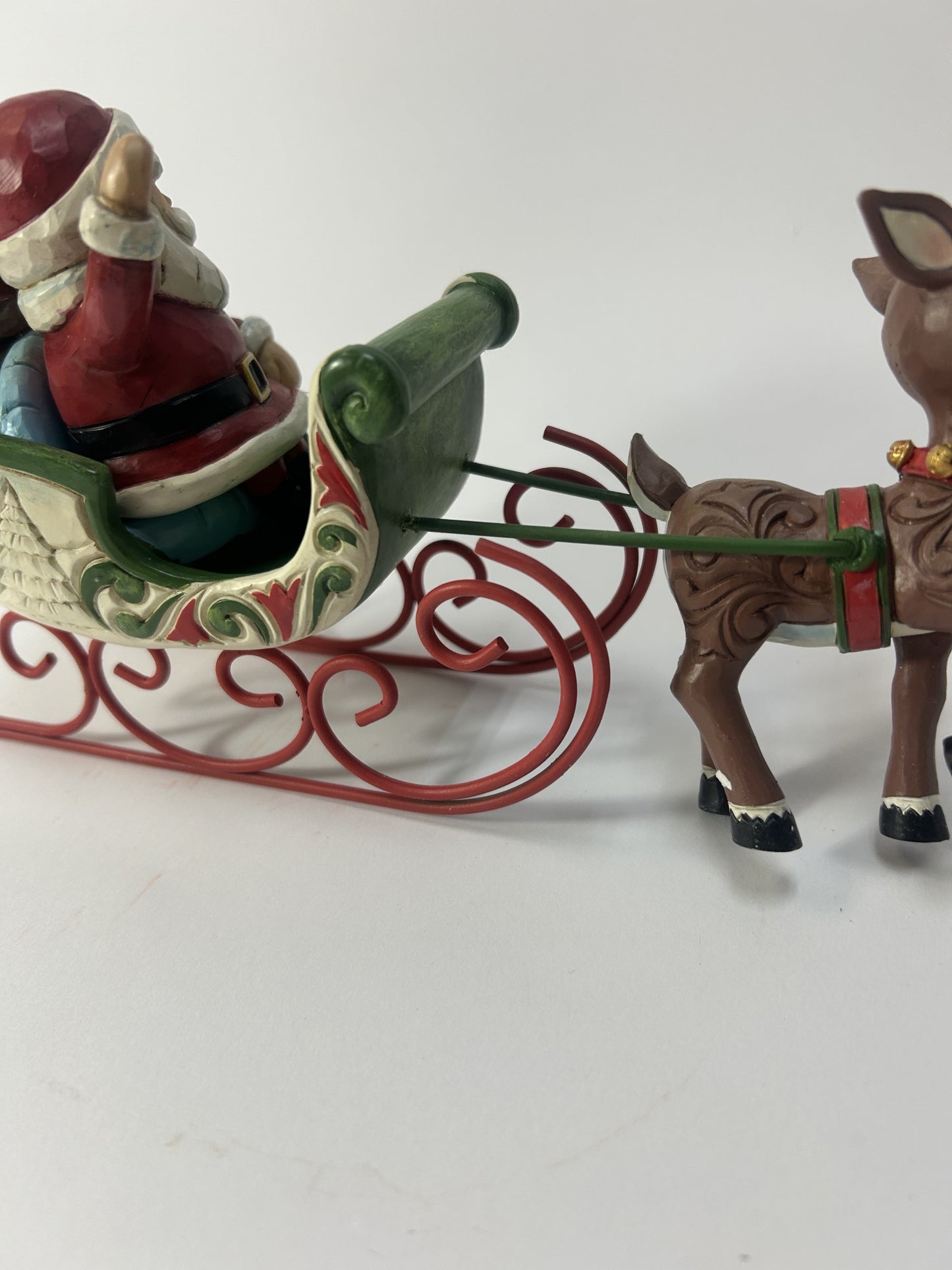 DAMAGED - Rudolph Pulling Santa in Sled - Country N More Gifts