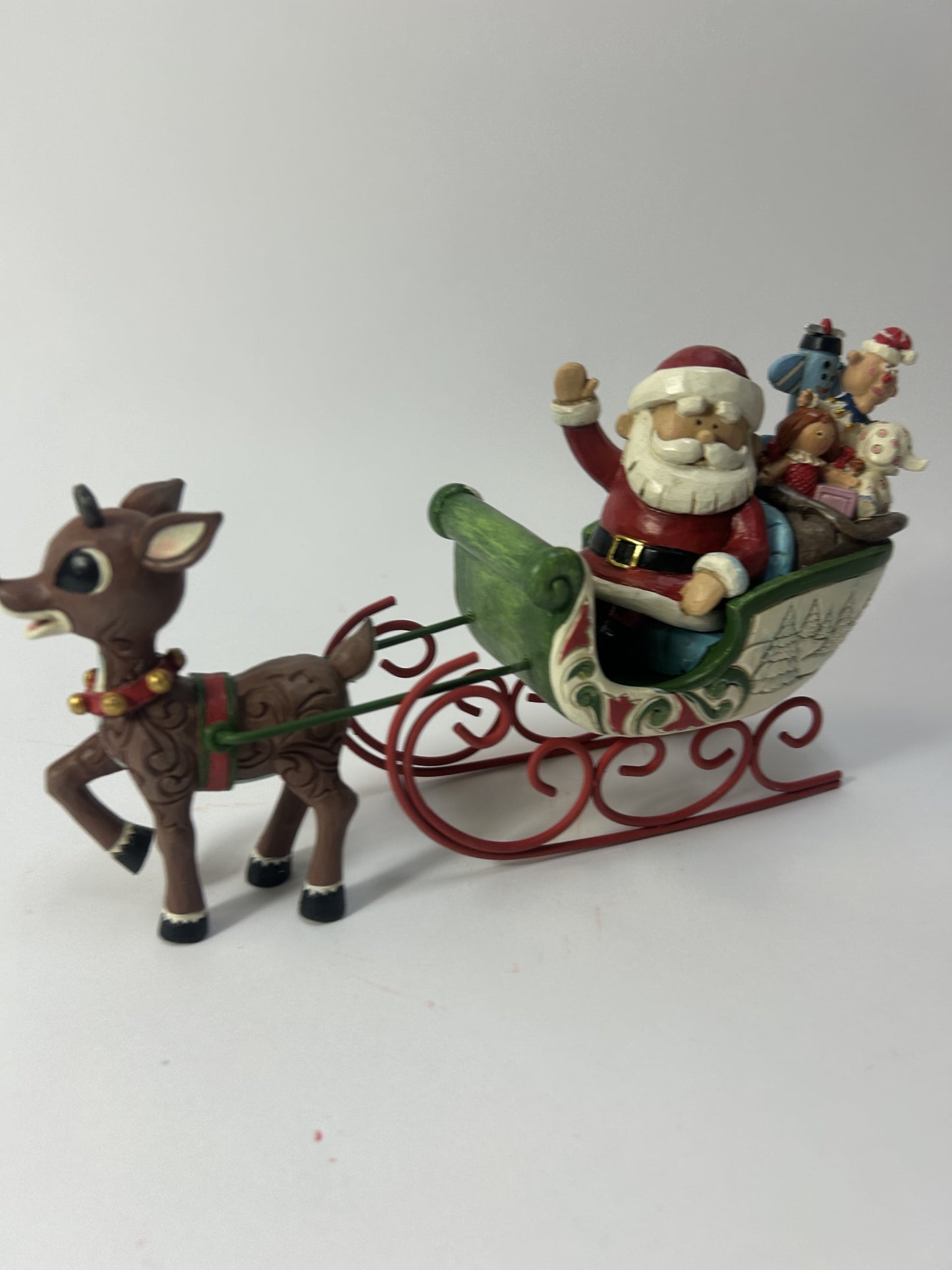 DAMAGED - Rudolph Pulling Santa in Sled - Country N More Gifts