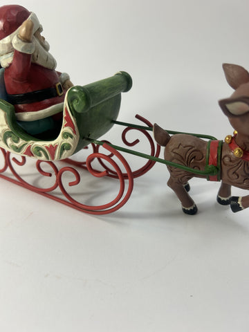 DAMAGED - Rudolph Pulling Santa in Sled - Country N More Gifts