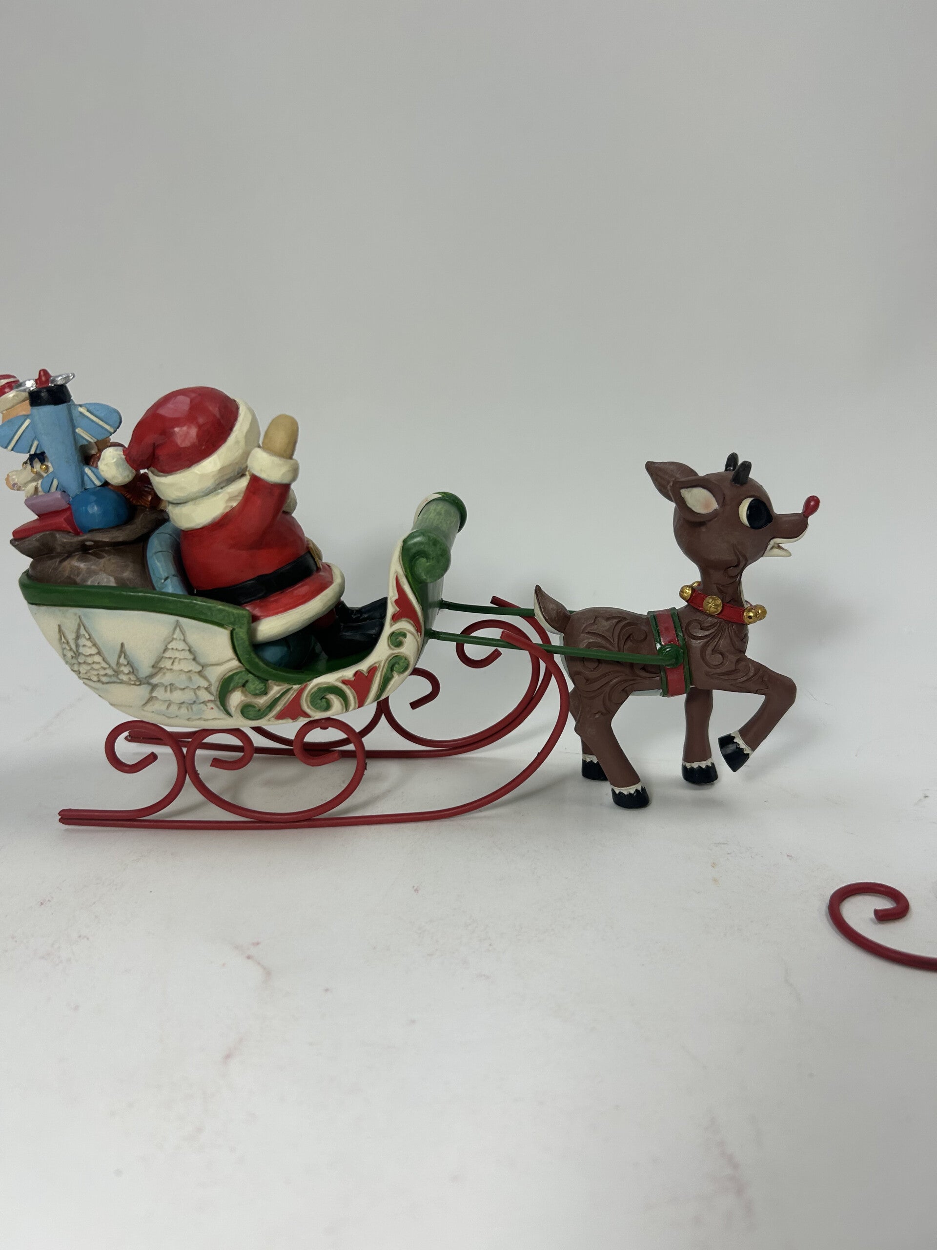 DAMAGED - Rudolph Pulling Santa in Sled - Country N More Gifts
