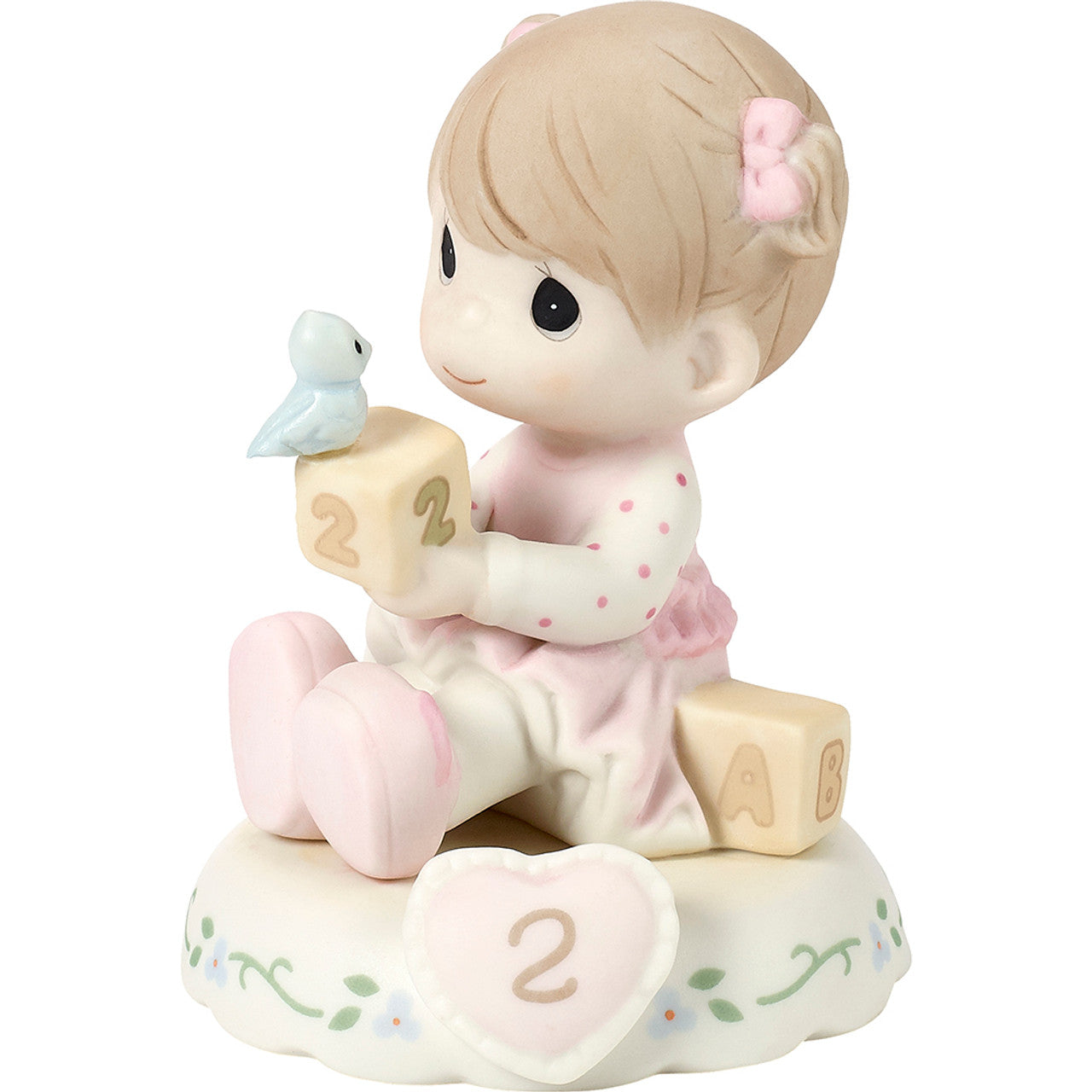 02 Age Two Brunette - Girl With Blocks Age 2  - Country N More Gifts