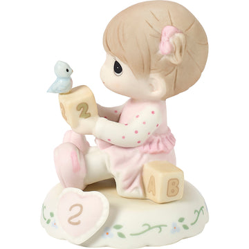 02 Age Two Brunette - Girl With Blocks Age 2  - Country N More Gifts