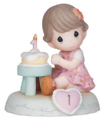 01 Age One Brunette - Girl With Cake Age 1  - Country N More Gifts