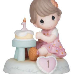 01 Age One Brunette - Girl With Cake Age 1  - Country N More Gifts