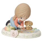 08 Age Eight Brunette - Girl With Puppy And Sidewalk Chalk Age 8  - Country N More Gifts