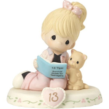 BOX DAMAGE - Age Thirteen Blonde - Girl With Kitten Reading Teenage Survival Guide - Country N More Gifts