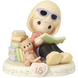 15 Age Fifteen Blonde - Girl Reading Books With Teddy Bear  - Country N More Gifts