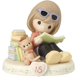 15 Age Fifteen Brunette - Girl Reading Books With Teddy Bear  - Country N More Gifts