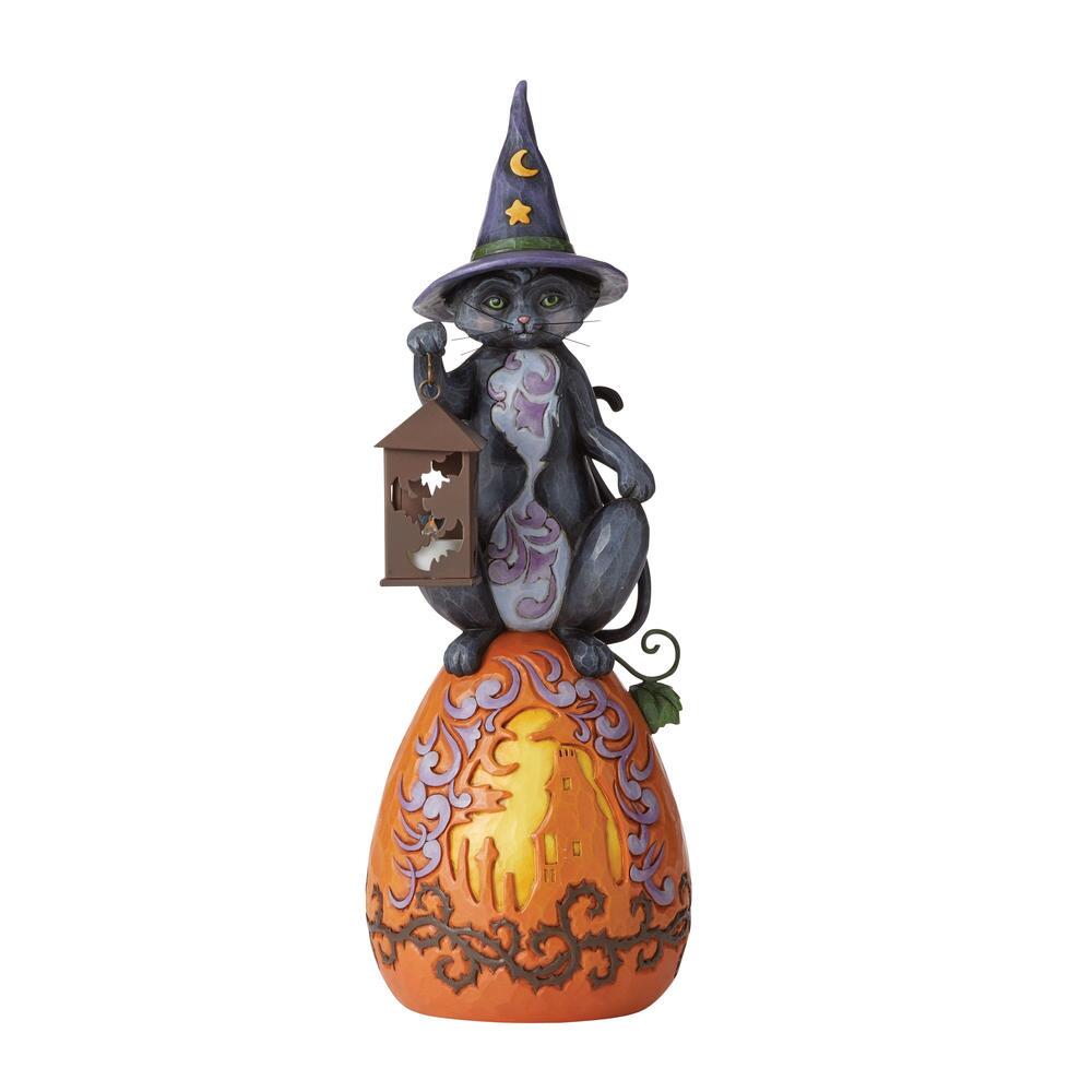 Black Cat Lited Pumpkin Statue - 21 Inch Tall  - Country N More Gifts