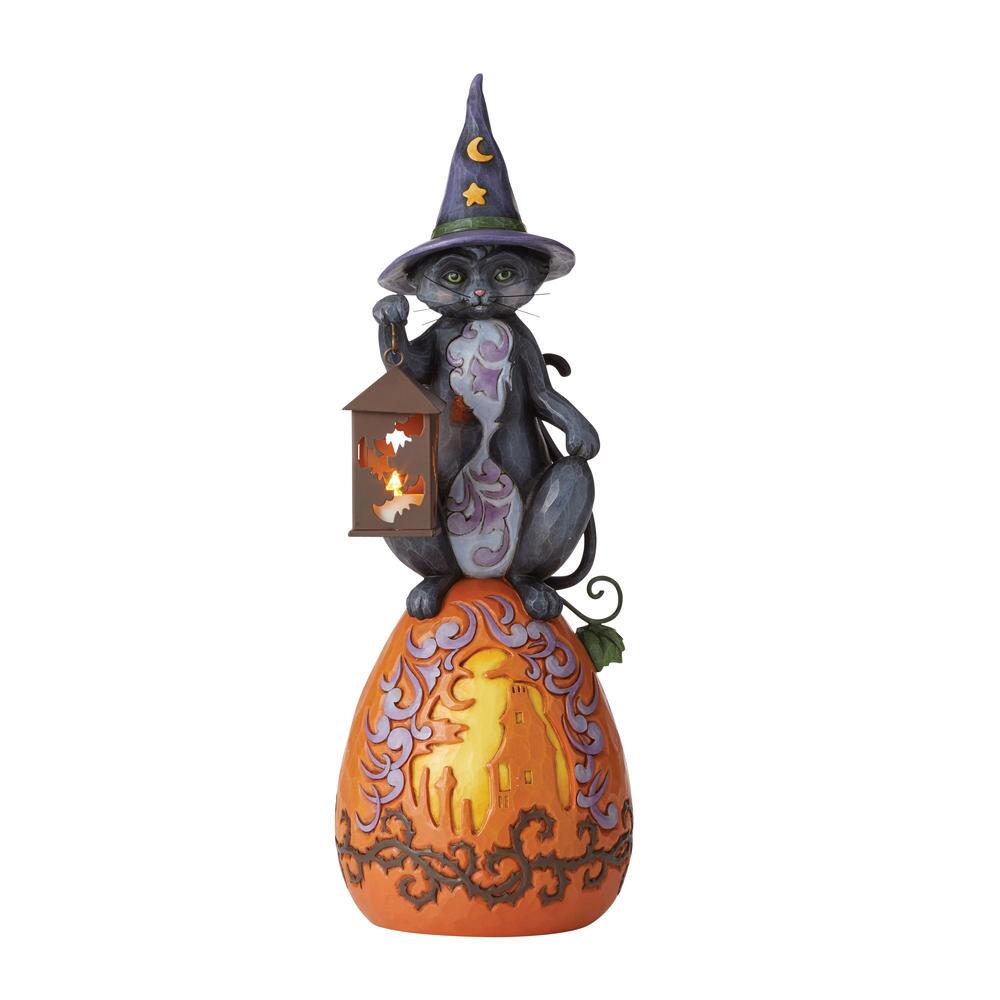 Black Cat Lited Pumpkin Statue - 21 Inch Tall  - Country N More Gifts