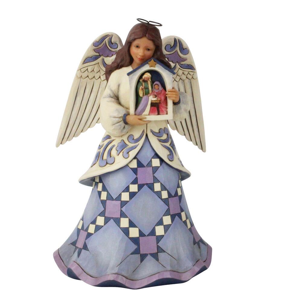 Blessed Savior, We Adore Thee - Angel Holding Nativity Stable  - Country N More Gifts