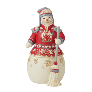BOX DAMAGE - Outside The Snow is Falling - Nordic Noel Snowman with Broom - Country N More Gifts