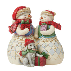 Snuggled Up Together - Snow Couple with Puppy  - Country N More Gifts
