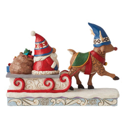 Traveling Toward Christmas - Reindeer Pulling Gnome Sled  - Country N More Gifts