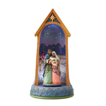 African American Lighted Holy Family in Stable  - Country N More Gifts